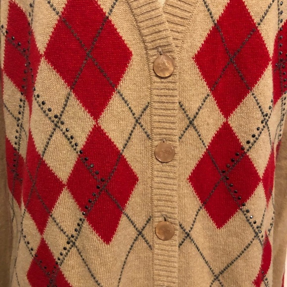 1[Escada] Tan & red hematite beaded cardigan - Picture 2 of 8